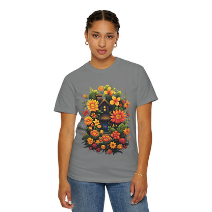 Sunlit Cottage Floral T‑Shirt — Cozy Autumn Garden Illustration