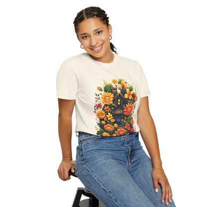 Sunlit Cottage Floral T‑Shirt — Cozy Autumn Garden Illustration