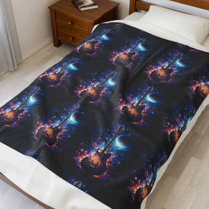 Cosmic Guitar Velveteen Plush Blanket | Soft Throw for Music Lovers, Warm Home Decor, Gift for Musicians, Starry Night Blanket