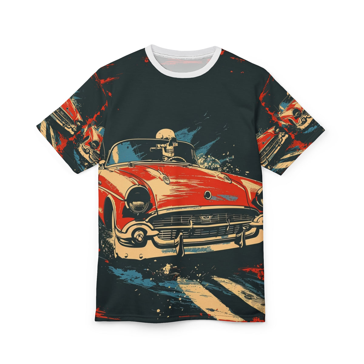 Red Convertible Skull Driver All-Over Print T-Shirt - product view