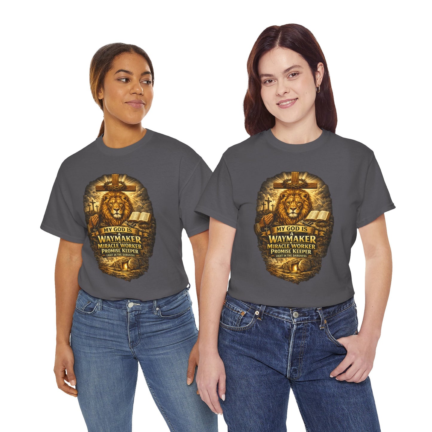 Christian Lion of Judah T-Shirt – Waymaker Miracle Worker Faith Shirt, Jesus Cross Graphic Tee, Bible Verse Religious Shirt, Unisex Christian Apparel