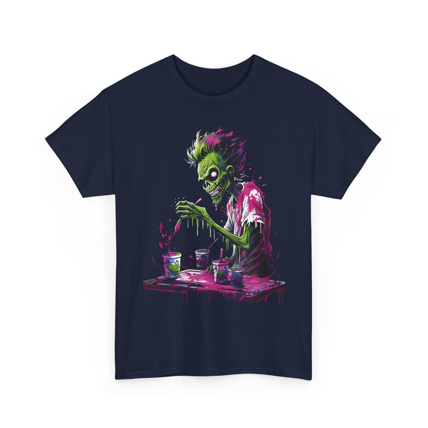 Zombie Painter Graphic Tee — Neon Horror Art T-Shirt