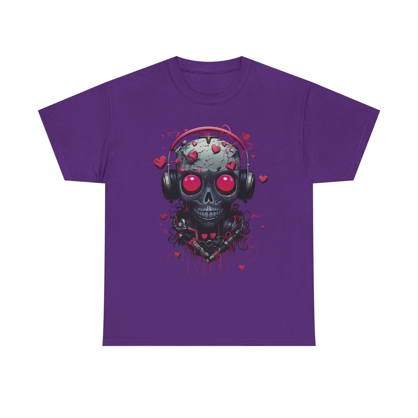 Emo Skull Headphones T-Shirt – Gothic Heartbreak Graphic Tee, Dark Aesthetic Streetwear, Love & Death Punk Shirt