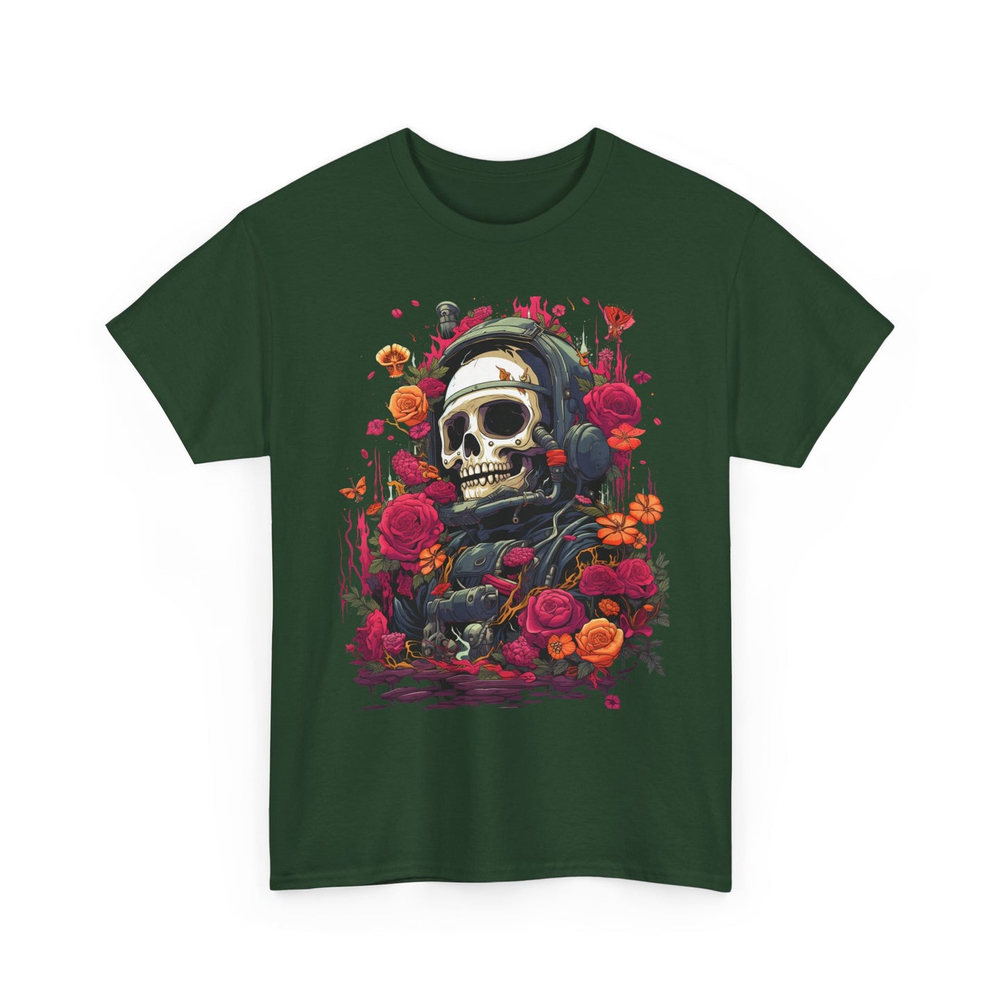 Floral Skull Graphic T-Shirt – Gothic Streetwear Skull with Roses, Dark Aesthetic Skeleton Tee, Edgy Unisex Graphic Shirt