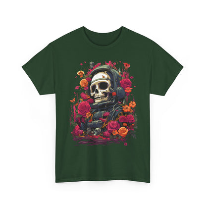 Floral Skull Graphic T-Shirt – Gothic Streetwear Skull with Roses, Dark Aesthetic Skeleton Tee, Edgy Unisex Graphic Shirt