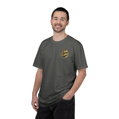 Lion and Lamb Christian T-Shirt | Faith-Based Graffiti Streetwear Tee | Gold Urban Christian Graphic Shirt | Religious Lion Lamb Apparel