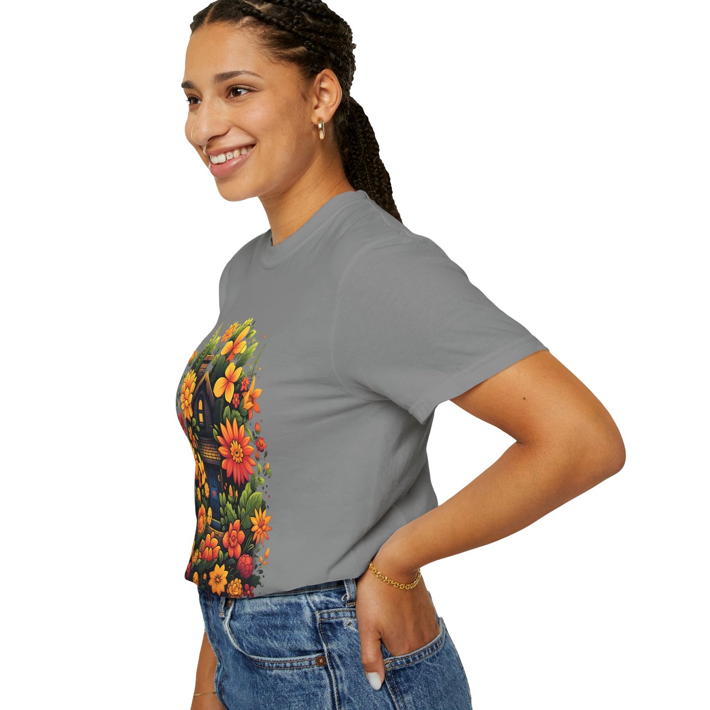 Sunlit Cottage Floral T‑Shirt — Cozy Autumn Garden Illustration