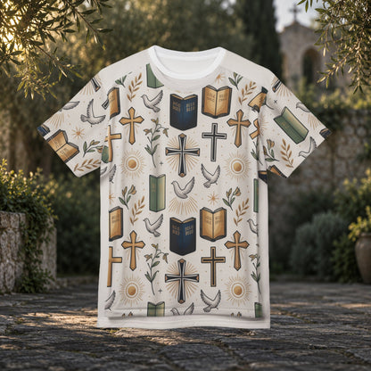 Christian Faith All-Over Print T-Shirt | Crosses & Doves - product view