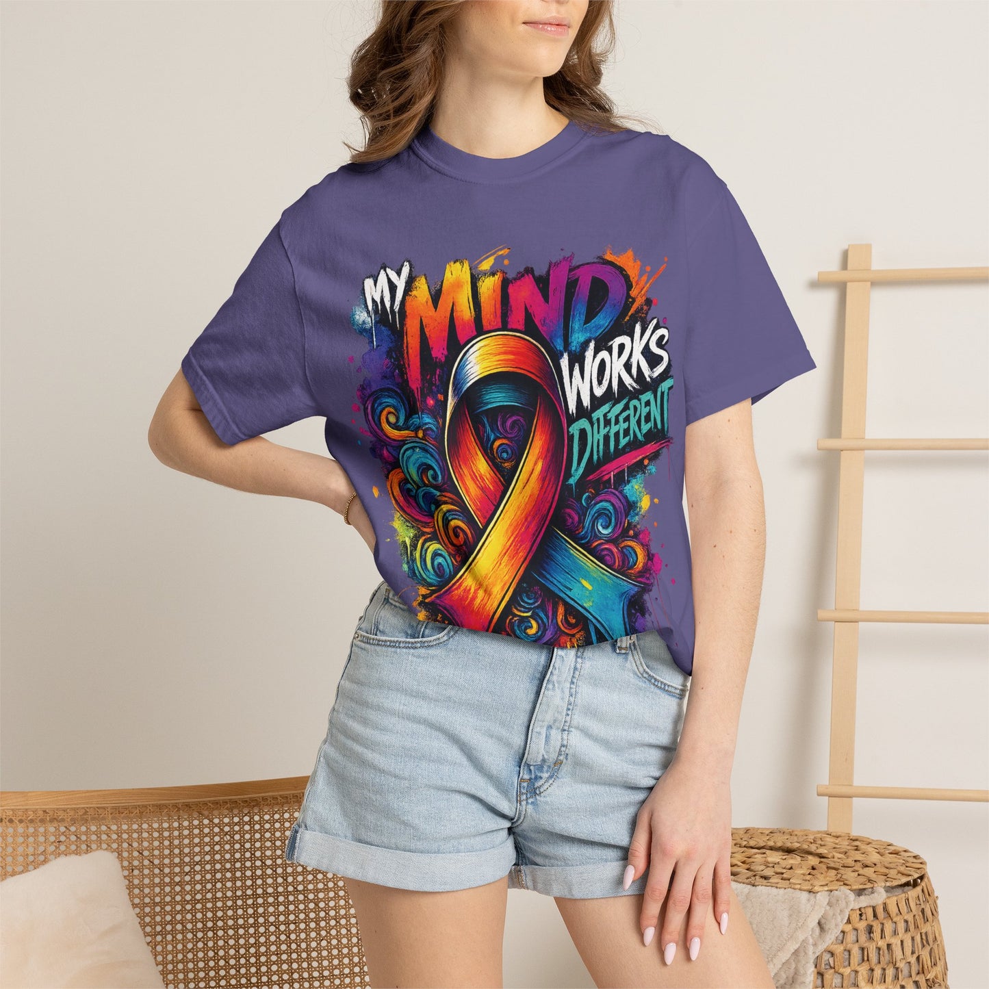 T-Shirt — "My Mind Works Different" Colorful Awareness Ribbon Tee