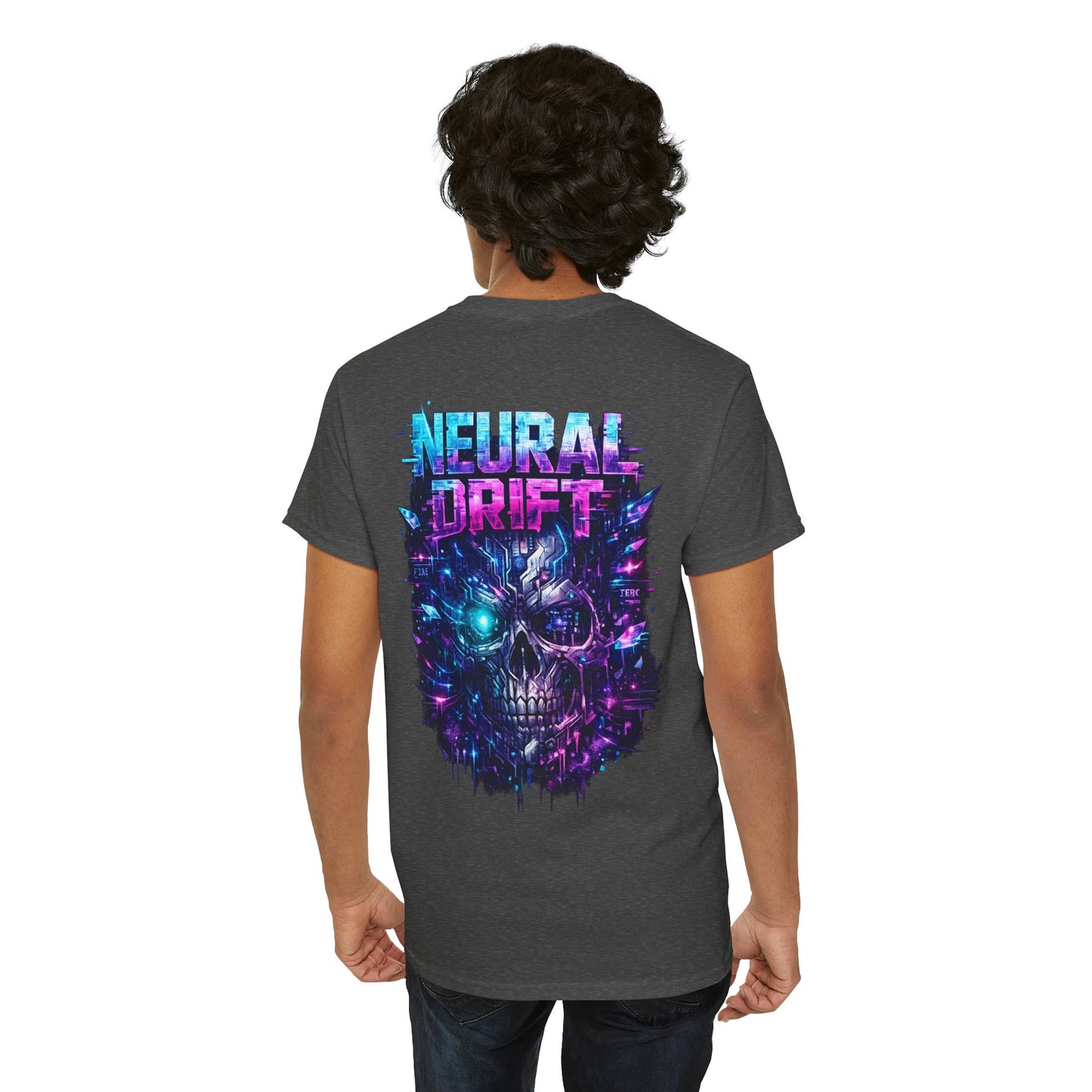Neural Drift Cyberpunk T-Shirt | Futuristic AI Skull Sci-Fi Graphic Tee, Neon Streetwear Shirt