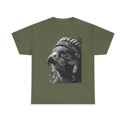 Native Spirit Eagle T-Shirt – Tribal Feather Headdress Bird Tee | Minimalist Wildlife Graphic Shirt | Black & White Artistic Eagle Tee
