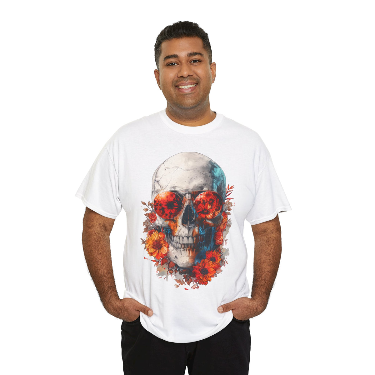 Floral Skull Sunglasses Graphic T-Shirt - product view