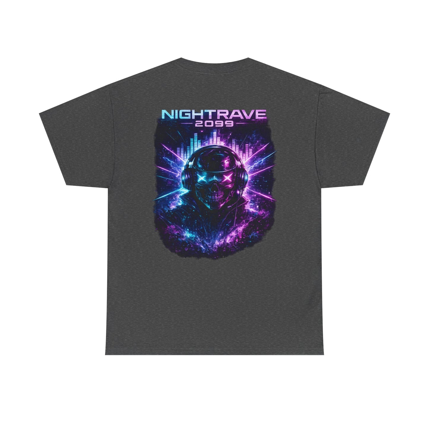 Nightrave 2099 T-Shirt | Cyberpunk Skull DJ Graphic Tee, Neon Rave Streetwear Shirt