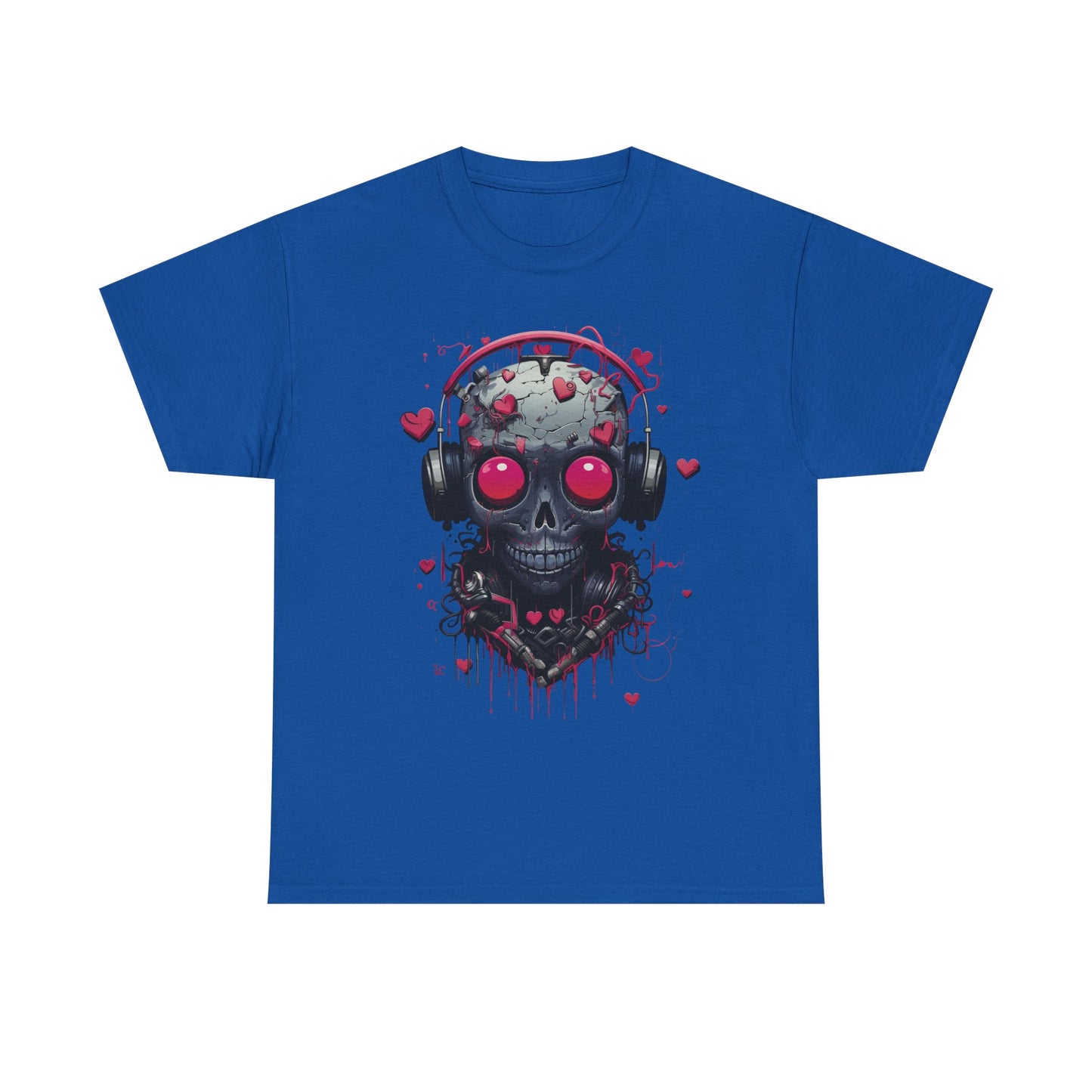 Emo Skull Headphones T-Shirt – Gothic Heartbreak Graphic Tee, Dark Aesthetic Streetwear, Love & Death Punk Shirt