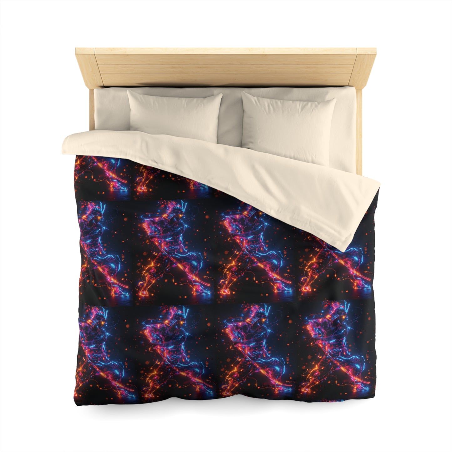 Vibrant Samurai Microfiber Duvet Cover | Futuristic Bedspread, Ninja Bedding, Anime Decor, Bedroom Makeover, Cozy Sleep