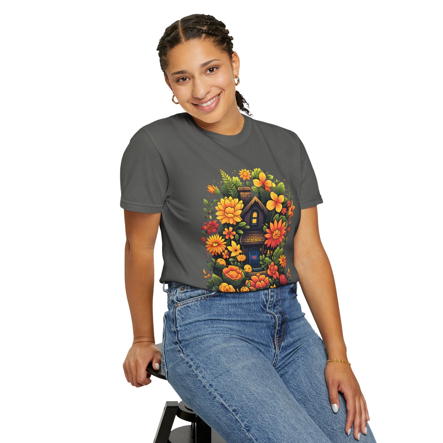 Sunlit Cottage Floral T‑Shirt — Cozy Autumn Garden Illustration