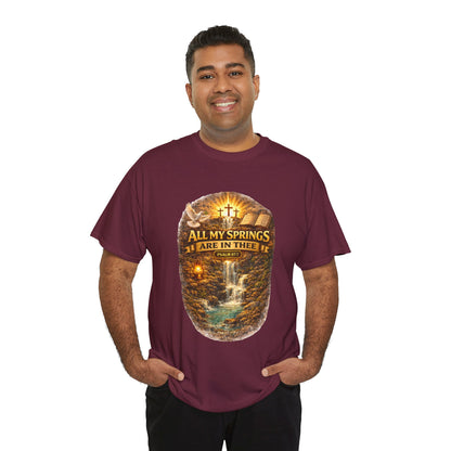 Religious T-Shirt - "All My Springs Are in You" Waterfall Cross Faith Tee