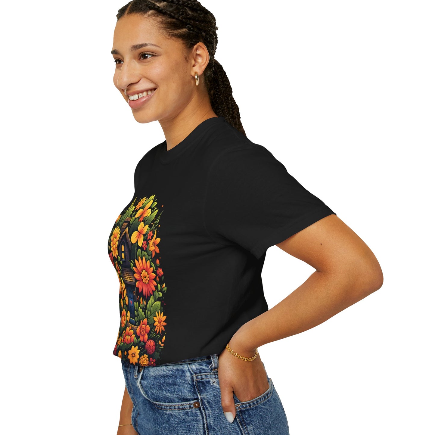 Sunlit Cottage Floral T‑Shirt — Cozy Autumn Garden Illustration