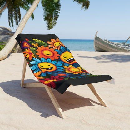Vibrant Floral Beach Towel, Sunshine & Smiles Beach Accessory, Fun Pool Towel for Summer, Sunshine Gift, Vibrant Towel for Vacation