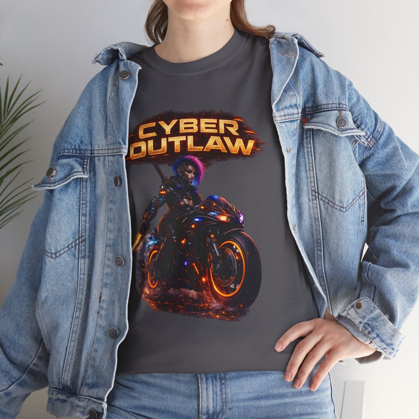 Cyber Outlaw Tee — Neon Biker Graphic T-Shirt