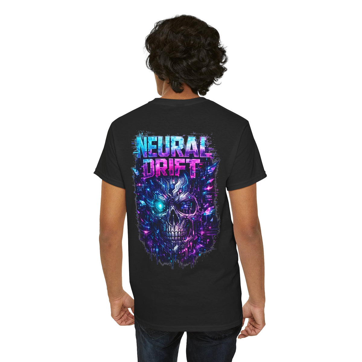 Neural Drift Cyberpunk Skull T-Shirt - product view