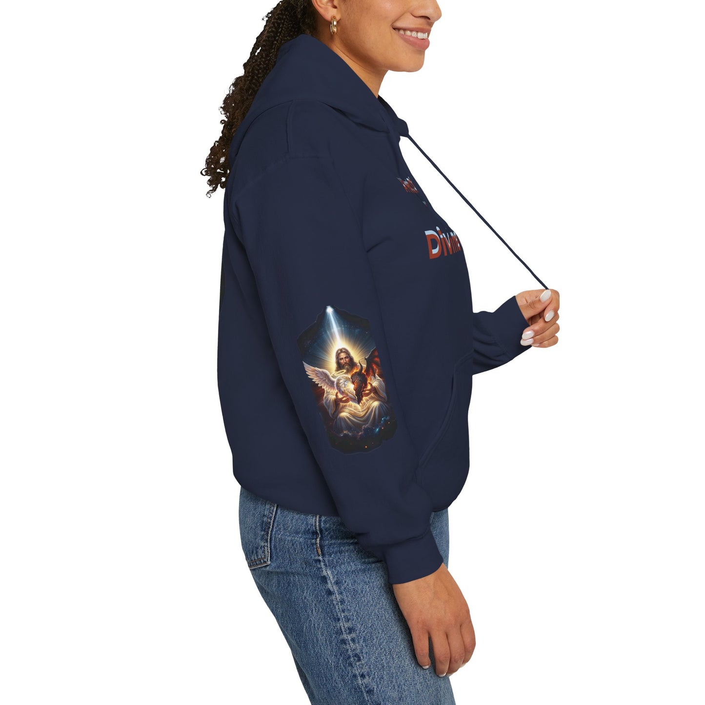 Christian Hoodie – "A Heart Divided Within Divine Grace" Religious Pullover with Angel Artwork