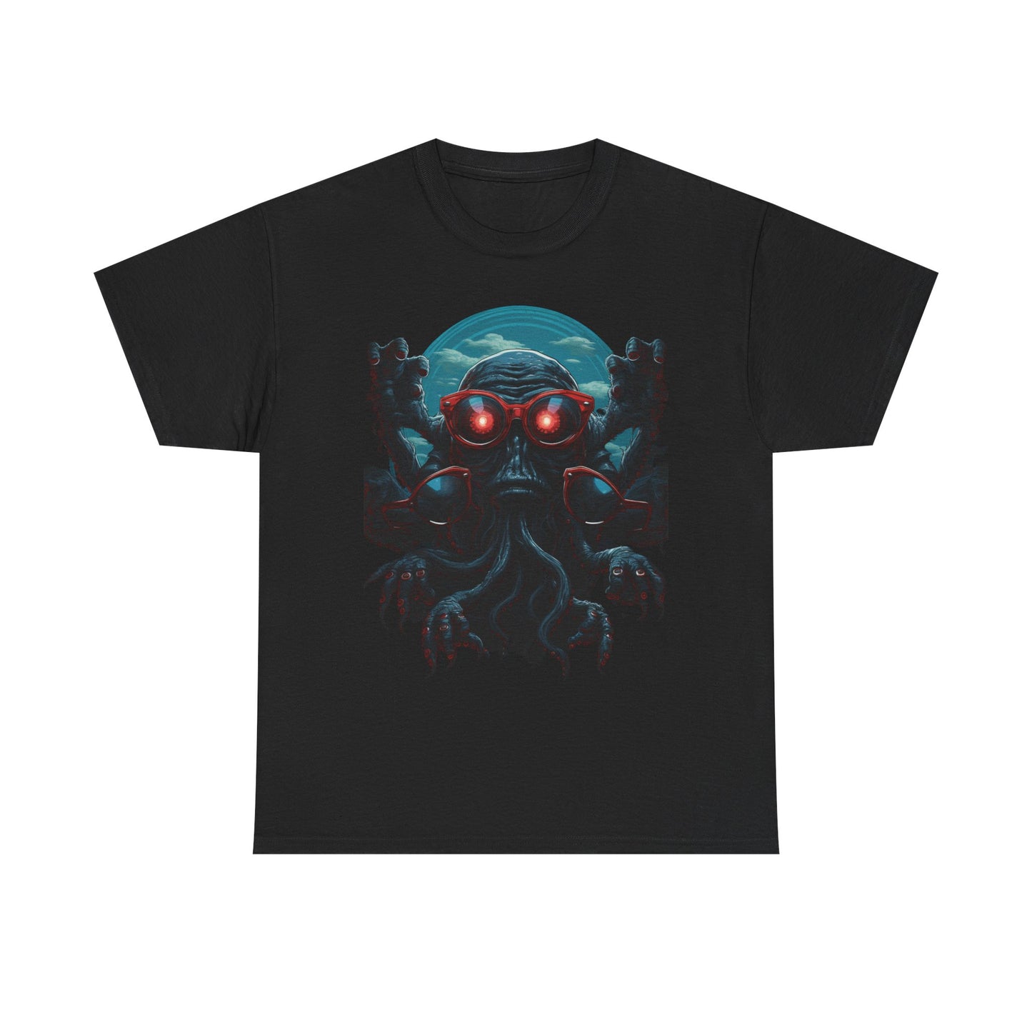 Cosmic Horror Creature T-Shirt – Retro Alien Monster with Red Glasses Graphic Tee | Sci-Fi Horror Streetwear  🧠 PRODUCT DESCRIPTION (SELLS + SEO)