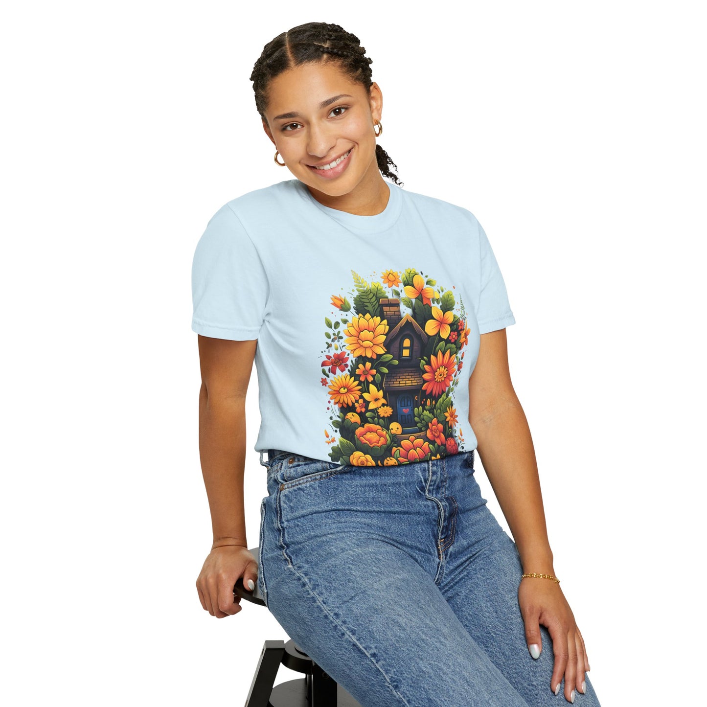 Sunlit Cottage Floral T‑Shirt — Cozy Autumn Garden Illustration