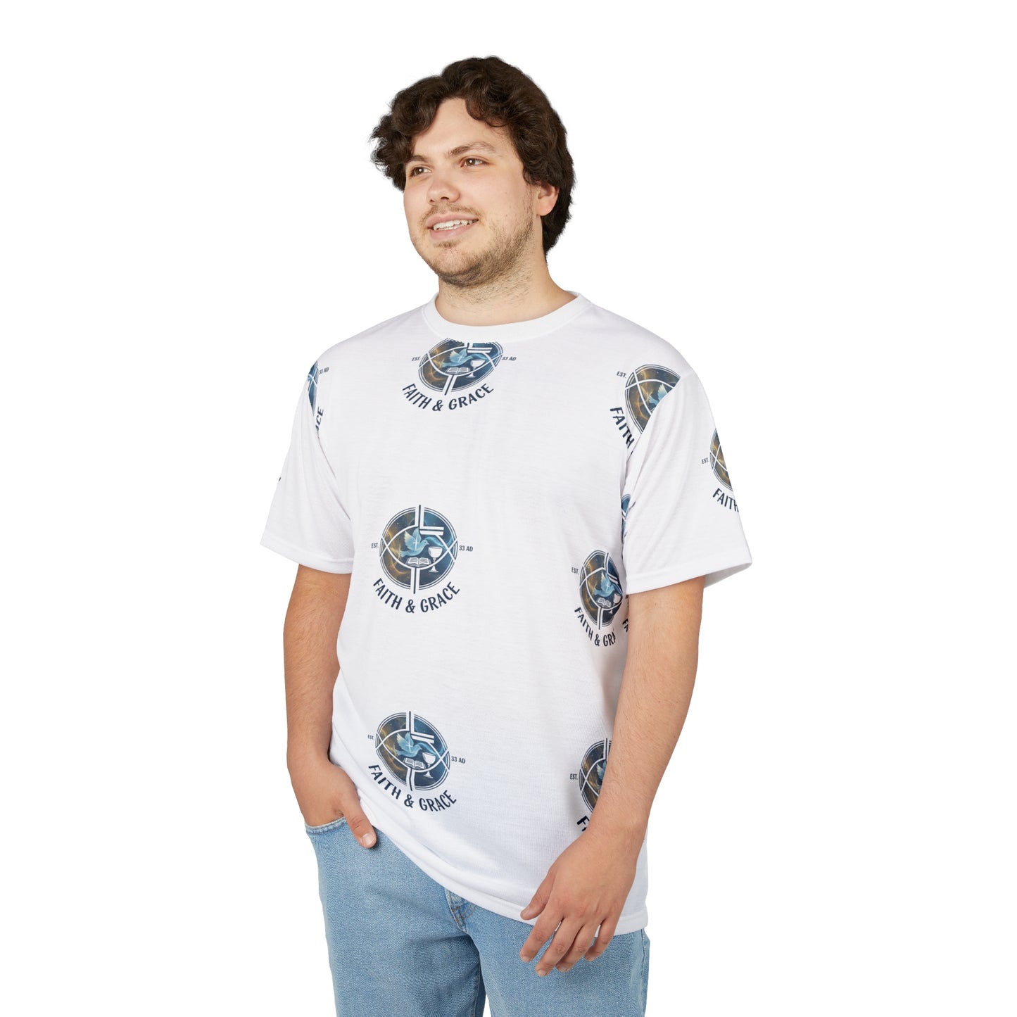 Faith & Grace Cut & Sew Tee — All-Over Print Unisex Shirt
