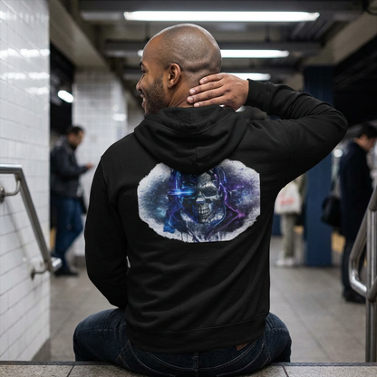 Skull Galaxy Zip Hoodie — Cosmic Neon Skeleton Full-Zip Sweatshirt