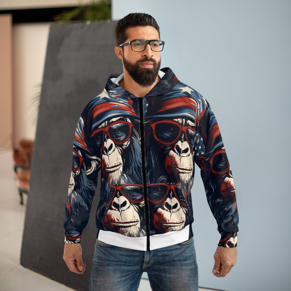 Patriotic Monkey All-Over Print Hoodie - product view