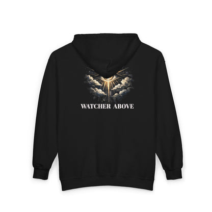Watcher Above Zip Hoodie — All-Seeing Eye Graphic Full-Zip Hoodie