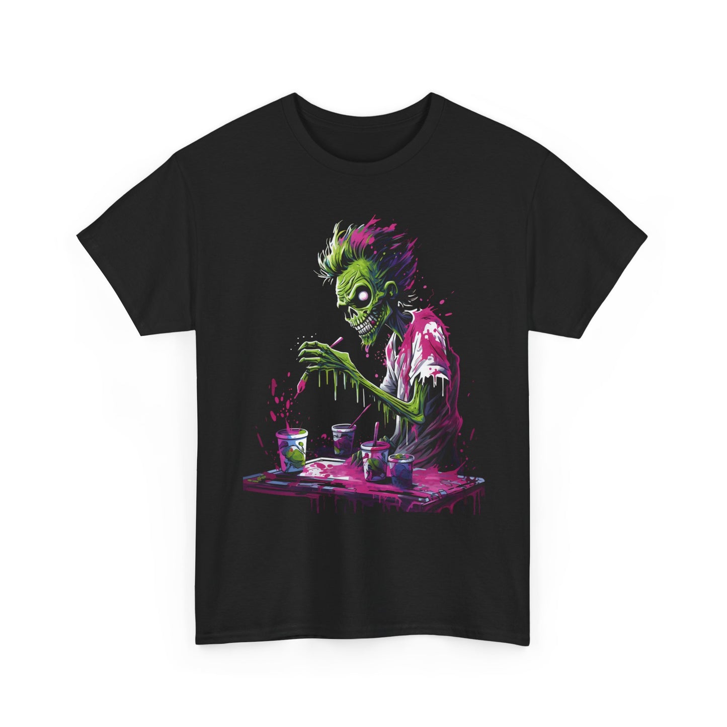 Zombie Painter Graphic Tee — Neon Horror Art T-Shirt