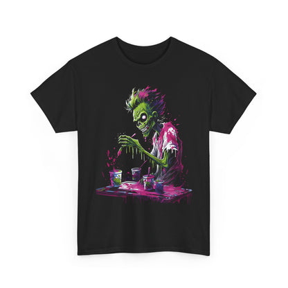 Zombie Painter Graphic Tee — Neon Horror Art T-Shirt