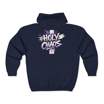 Holy Chaos Zip Hoodie — Christian Graphic Full‑Zip Sweatshirt
