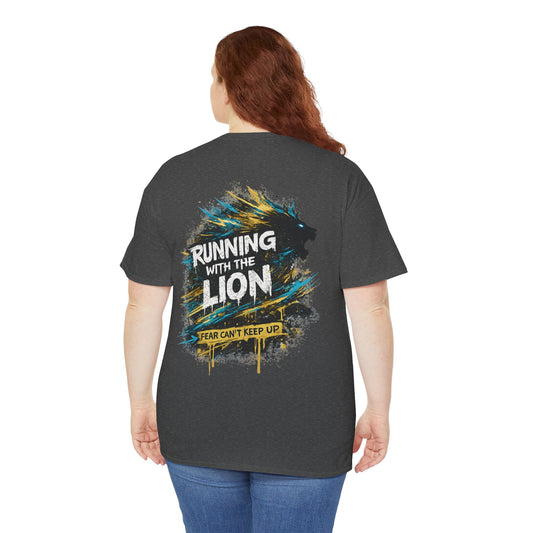 Running With the Lion Christian T-Shirt - back graphic