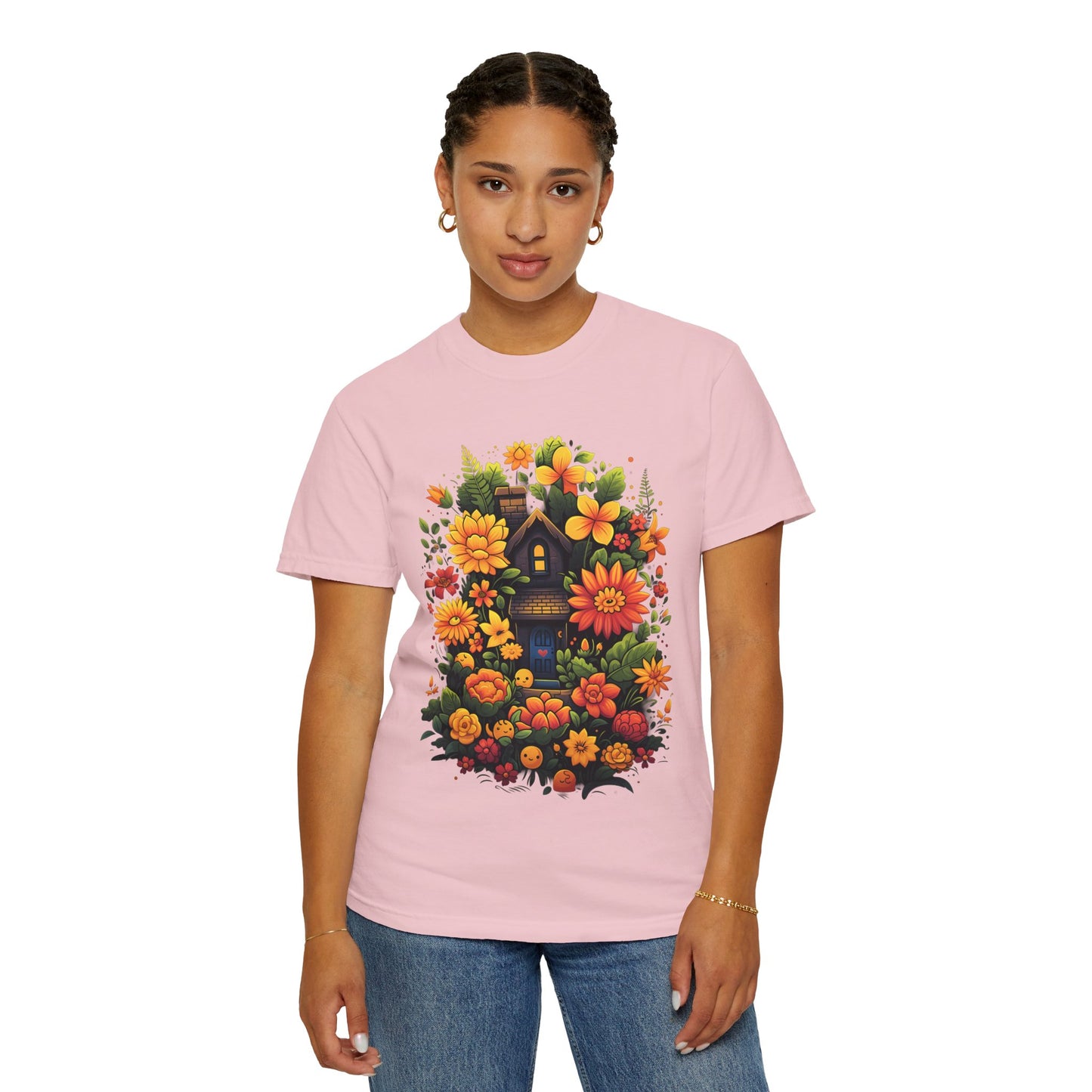 Sunlit Cottage Floral T‑Shirt — Cozy Autumn Garden Illustration
