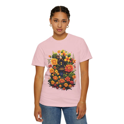 Sunlit Cottage Floral T‑Shirt — Cozy Autumn Garden Illustration