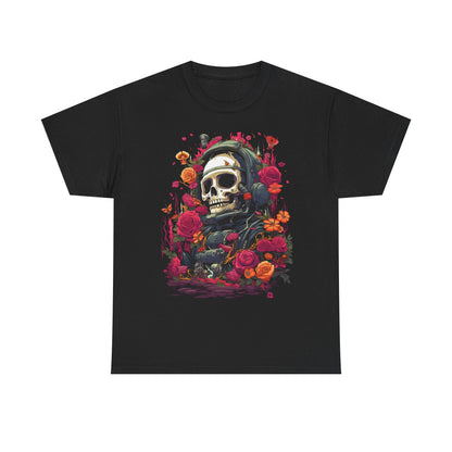 Floral Skull Graphic T-Shirt – Gothic Streetwear Skull with Roses, Dark Aesthetic Skeleton Tee, Edgy Unisex Graphic Shirt