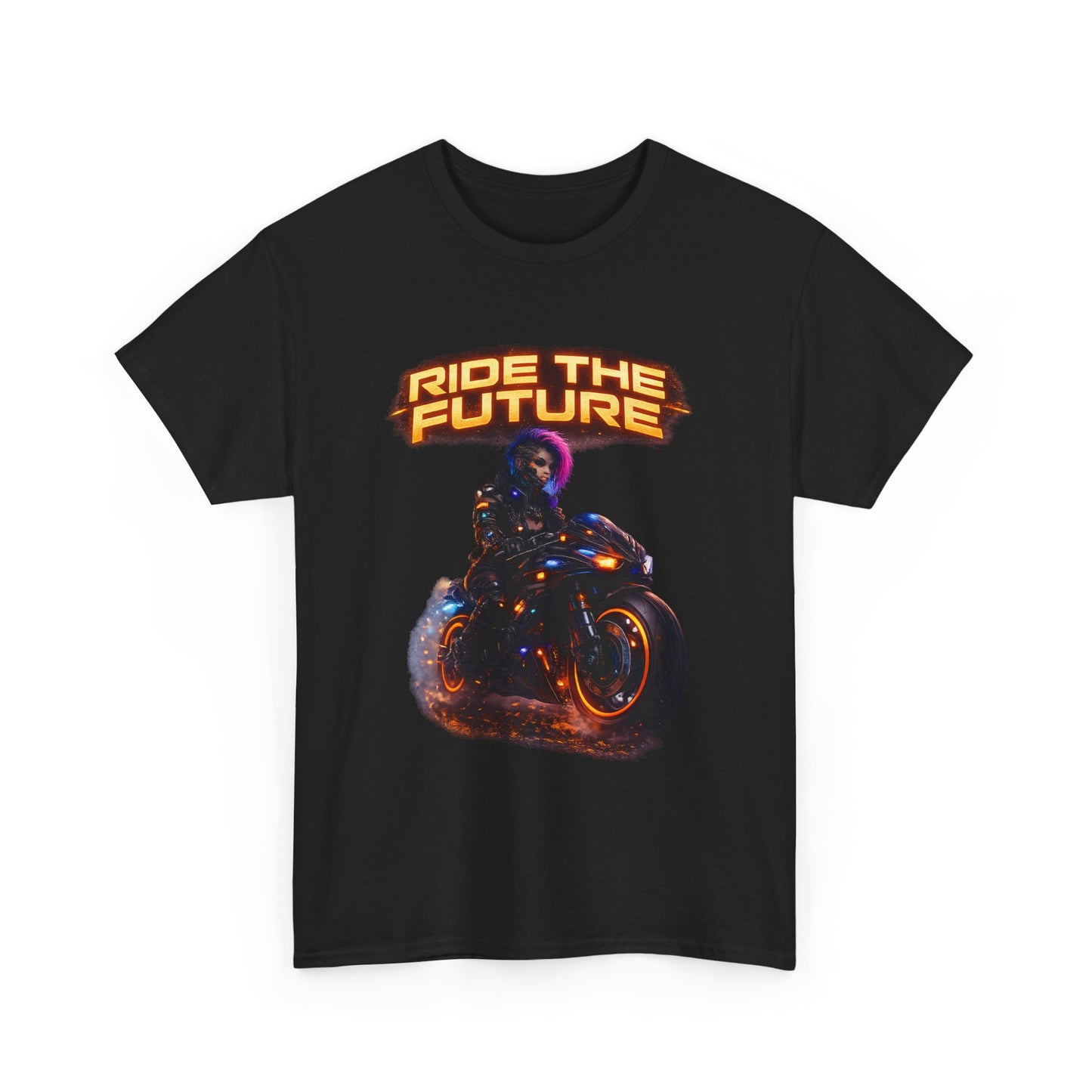Motorcycle Rider Graphic Tee — Neon Flame Biker Shirt