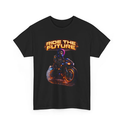 Motorcycle Rider Graphic Tee — Neon Flame Biker Shirt