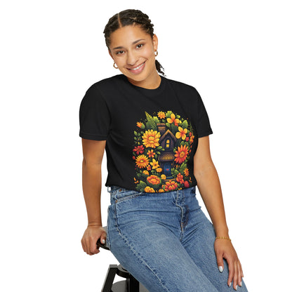 Sunlit Cottage Floral T‑Shirt — Cozy Autumn Garden Illustration