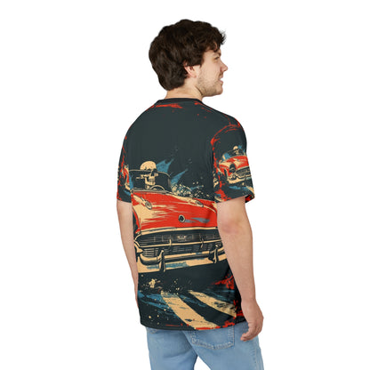 Vintage Red Convertible Tee — Retro Skull Driver All-Over Print