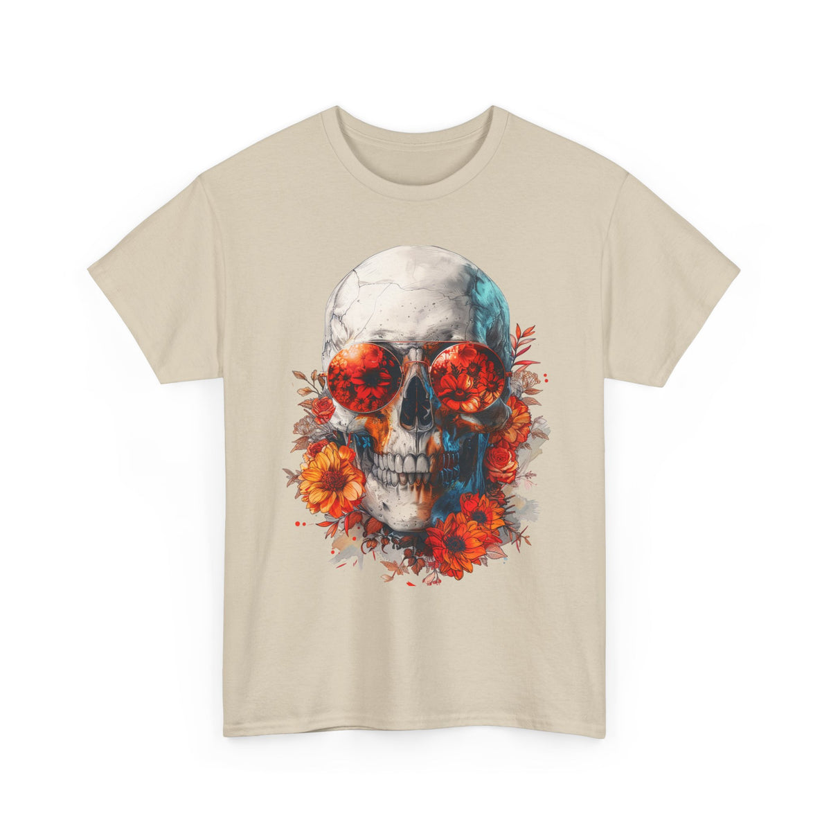 Floral Skull Sunglasses Graphic T-Shirt - product view