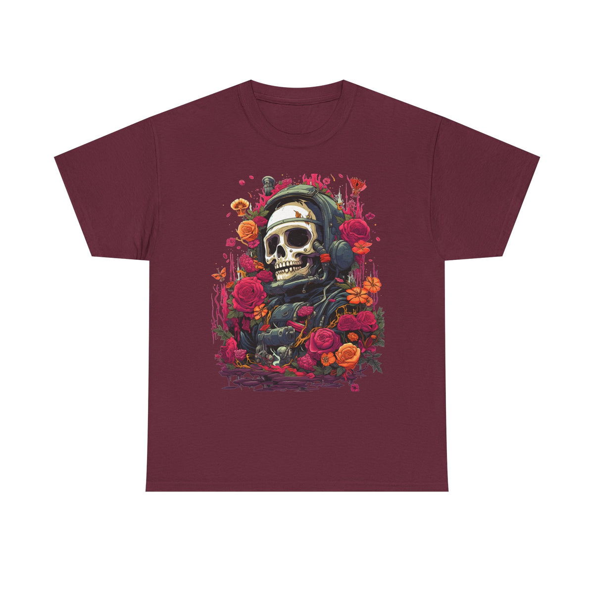 Floral Astronaut Skull Graphic T-Shirt - product view