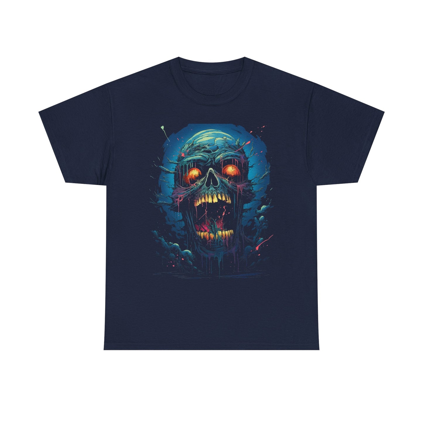 Neon Skull Horror T-Shirt — Glowing Zombie Graphic Tee for Halloween & Gothic Style