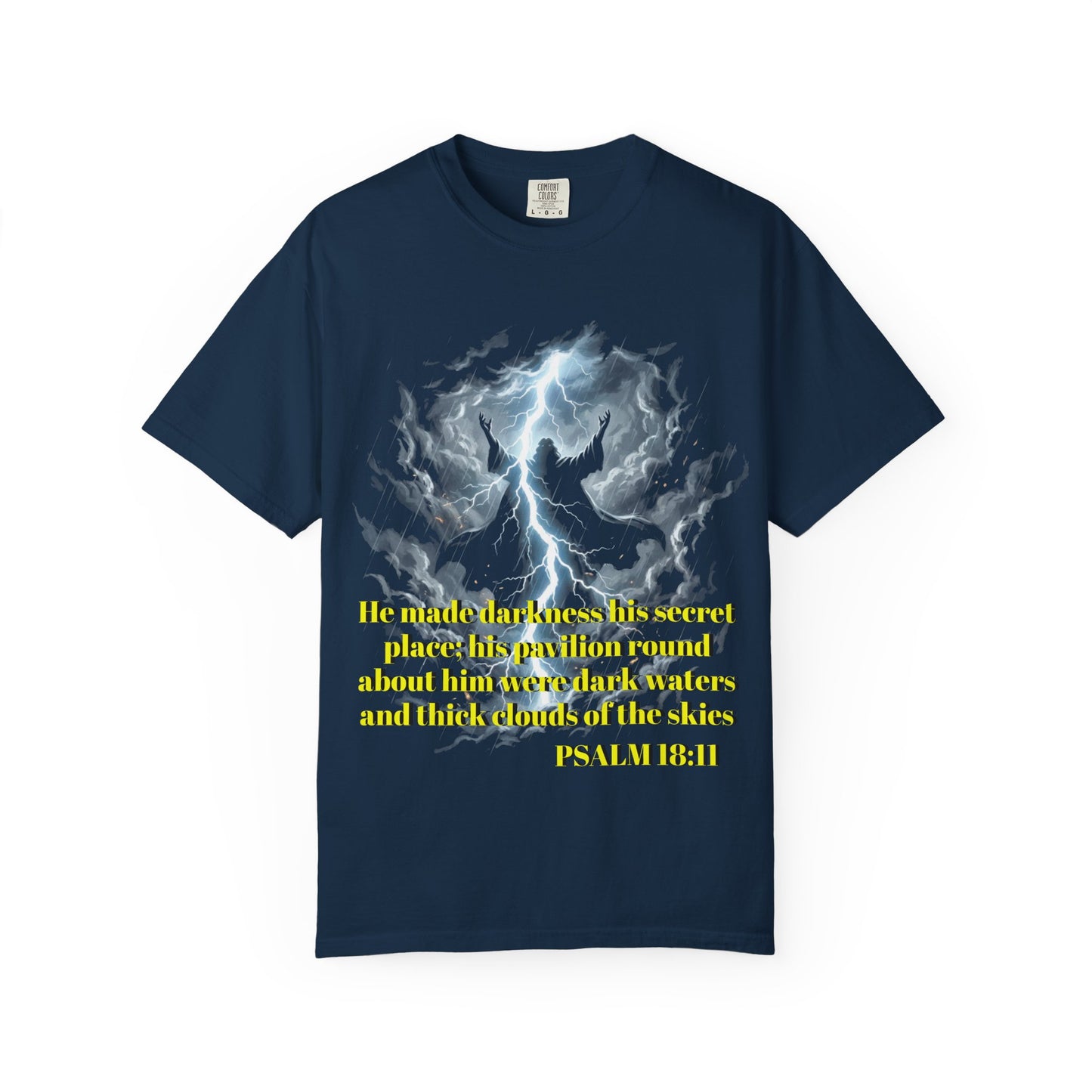 Psalm 18:11 Lightning Storm T-Shirt — Faith-Inspired Graphic Tee