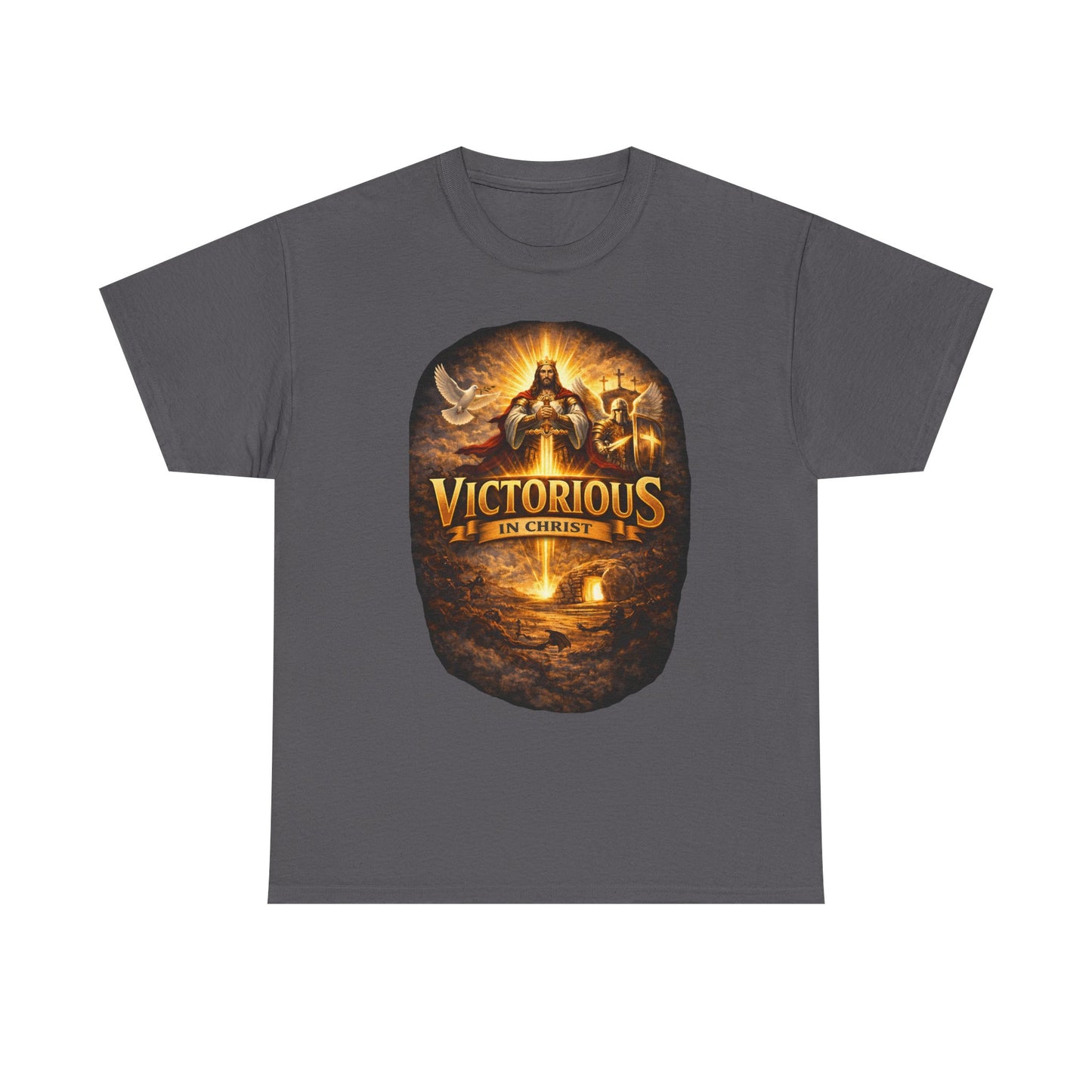 T-Shirt — "Victorious in Christ" Christian Faith Graphic Tee