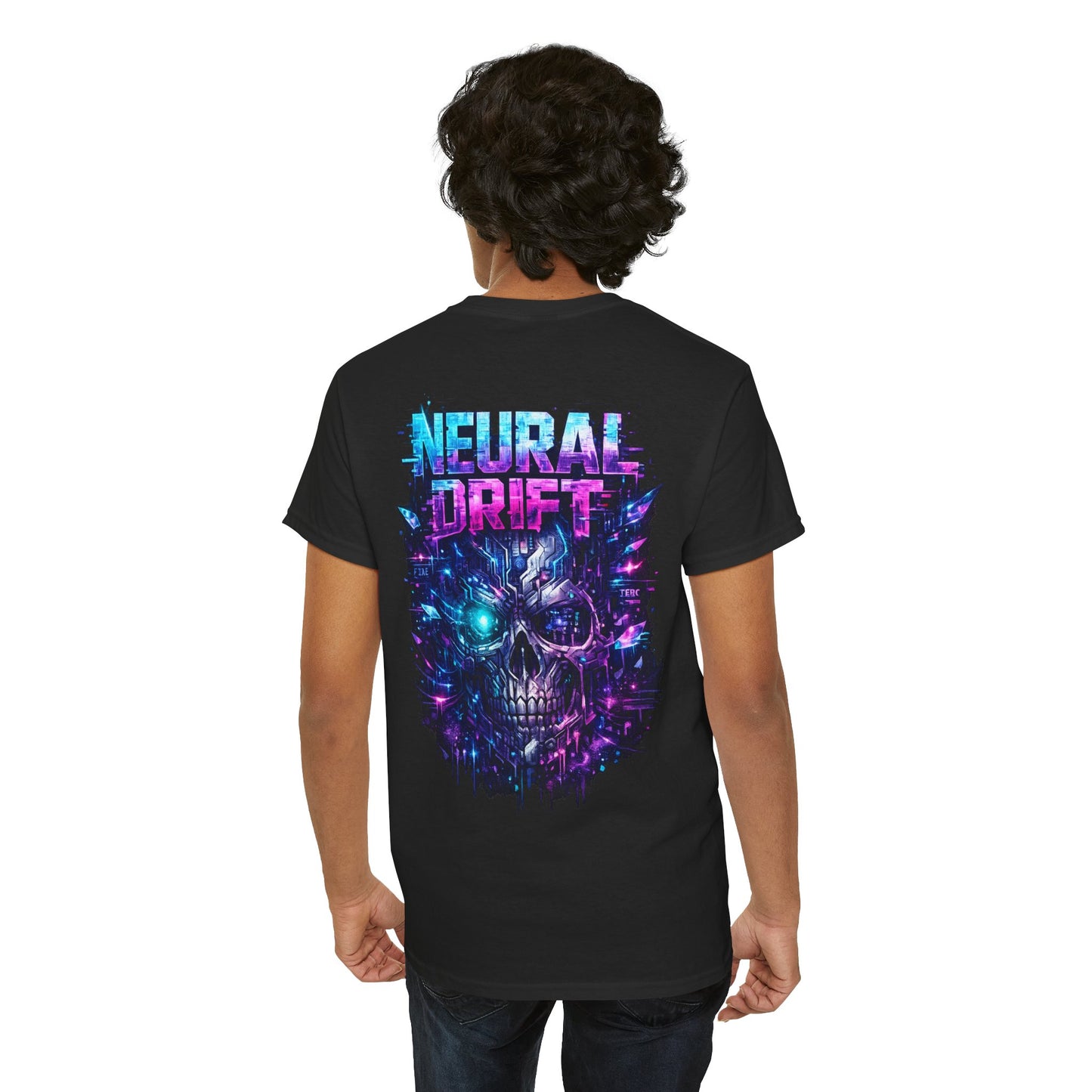 Neural Drift Cyberpunk T-Shirt | Futuristic AI Skull Sci-Fi Graphic Tee, Neon Streetwear Shirt