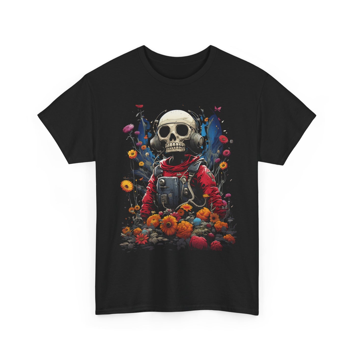Skull Astronaut T-Shirt – Cosmic Death & Rebirth Graphic Tee, Space Skeleton Floral Shirt, Dark Aesthetic Streetwear